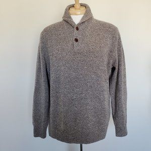 J Crew Brown Pullover Sweater Men's 100% Wool Tan Button Collar Neck Size XL